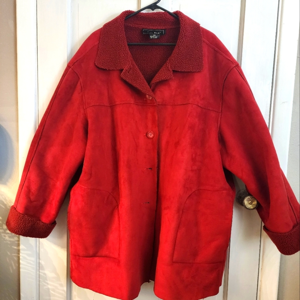 FUDA SHERPA LINED RED COAT. Heavier than a pea coat.